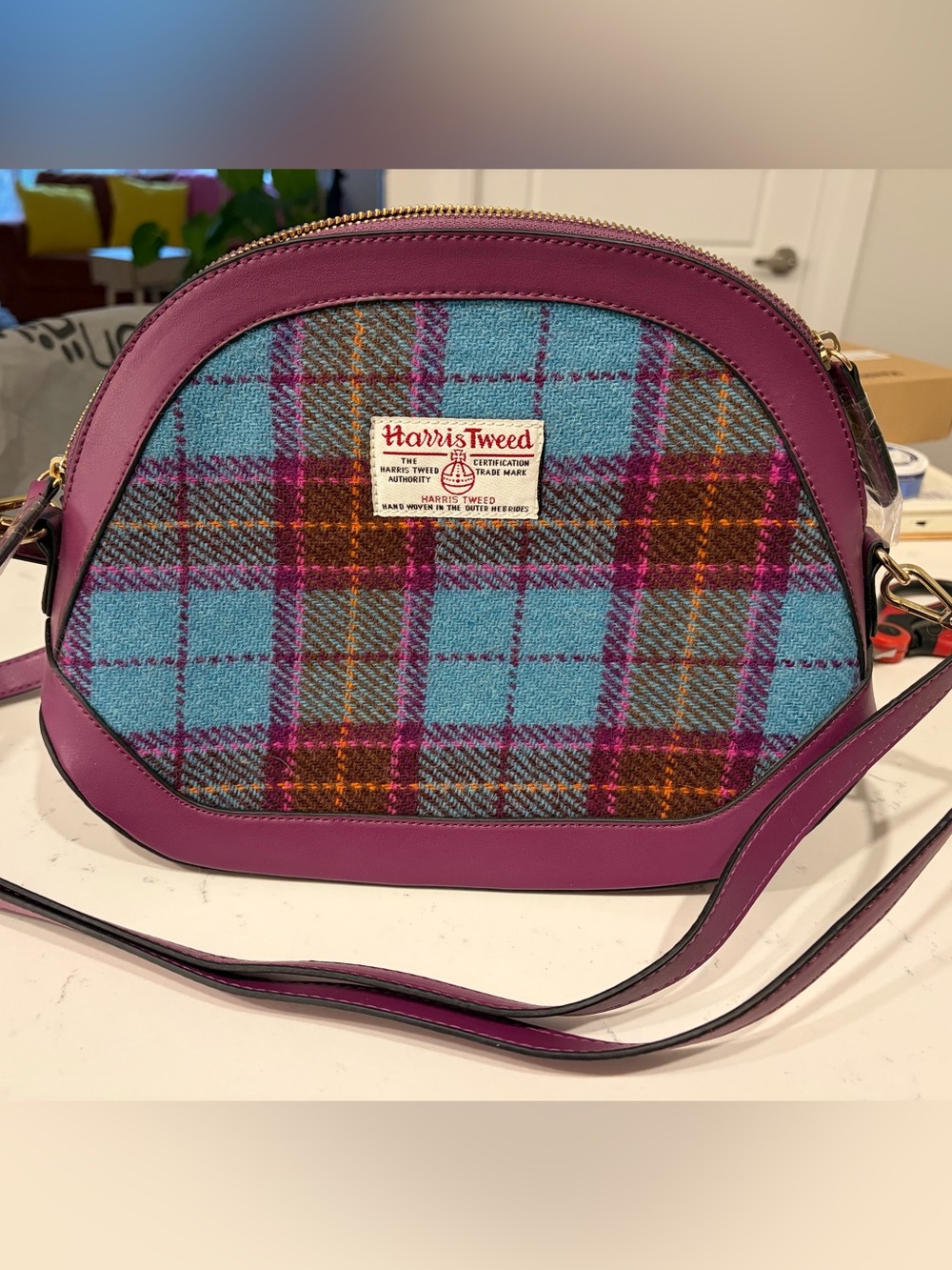 Harris Tweed - Purple & Blue Plaid Crossbody Bag